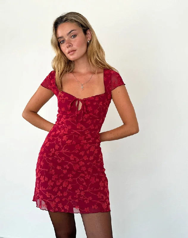 Mini dresses with empire waists for a flattering fit Lashka Mini Dress in Red Grunge Floral Flock Mini dresses with empire waists for a flattering fit Lashka Mini Dress in Red Grunge Floral Flock