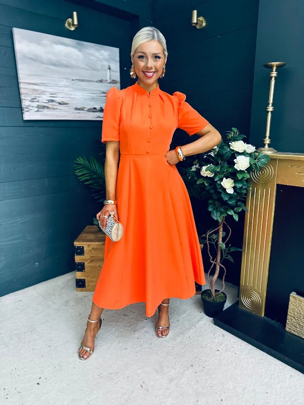 Midi dresses with cold - shoulder cutouts for a trendy style Phoebe Detailed Occasion Dress Orange Midi dresses with cold - shoulder cutouts for a trendy style Phoebe Detailed Occasion Dress Orange