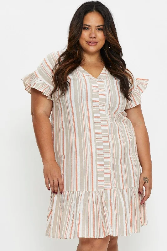 Mini dresses with pocket details for added functionality Stripe Smock Dress V-neck Short Sleeve Mini dresses with pocket details for added functionality Stripe Smock Dress V-neck Short Sleeve