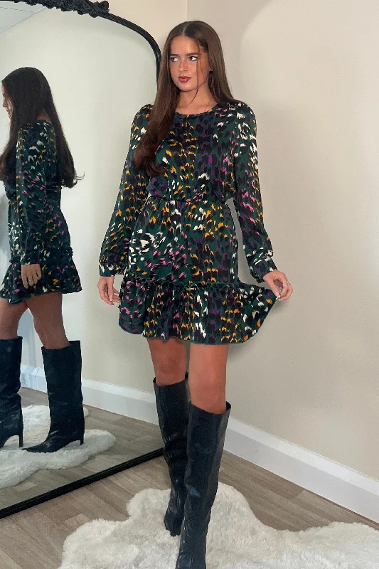 Polyester mini dresses for easy care Kehlani Long Sleeve Smock Mini Dress Green
