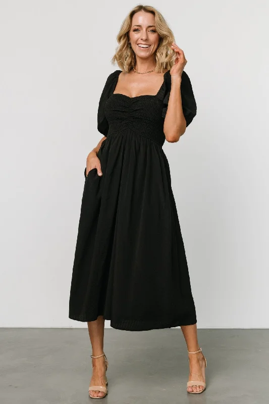Midi dresses with sheer panels for a touch of allure Stefania Midi Dress | Black