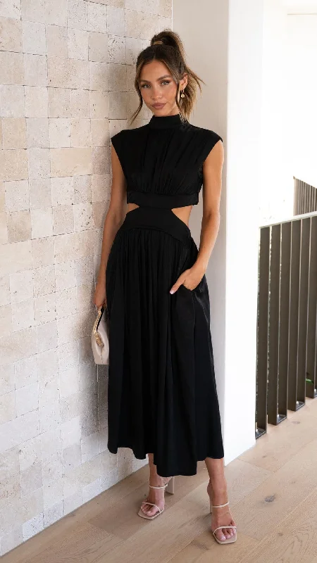 Midi dresses with cotton - blend materials for everyday comfort Cindie Midi Dress - Black Midi dresses with cotton - blend materials for everyday comfort Cindie Midi Dress - Black