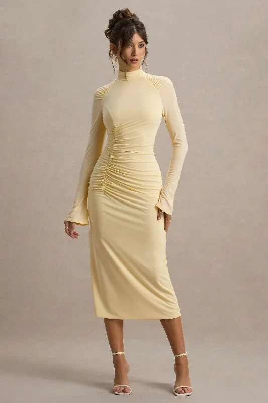 Midi dresses with empire waists for a flattering maternity option Cassandra | Lemon High-Neck Long-Sleeve Midi Dress Midi dresses with empire waists for a flattering maternity option Cassandra | Lemon High-Neck Long-Sleeve Midi Dress