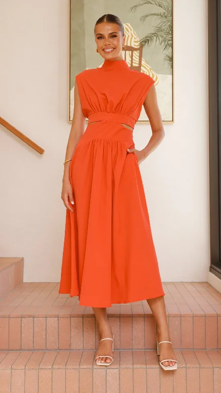 A - line midi dresses with floral prints for spring brunches Maddison Midi Dress - Scarlet