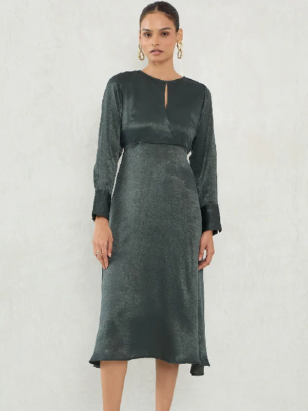 Midi dresses with abstract art prints for an artistic statement Olive Satin Wrap Midi Dress Midi dresses with abstract art prints for an artistic statement Olive Satin Wrap Midi Dress