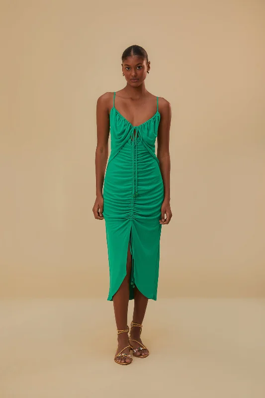 Midi dresses with ruffled bodices for a more pronounced feminine look Green Cut-Out Sleeveless Midi Dress Midi dresses with ruffled bodices for a more pronounced feminine look Green Cut-Out Sleeveless Midi Dress