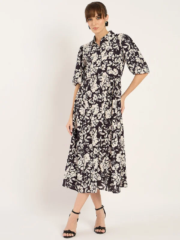 Sleeveless midi dresses with lace details for summer weddings Black And White Floral Print Midi Dress Sleeveless midi dresses with lace details for summer weddings Black And White Floral Print Midi Dress