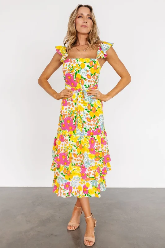 Sheath midi dresses with beaded embellishments for a formal occasion Dani Ruffle Tiered Midi Dress | Multi Floral