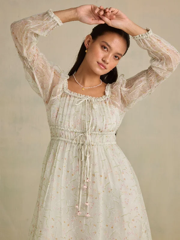 Midi dresses with lace - up fronts for a unique and adjustable style Celery Ice Organza Dress