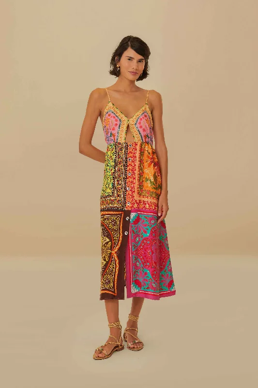 Midi dresses with printed lining for a hidden and stylish detail Multicolor Mixed Scarves Lenzing™ Ecovero™ Viscose Midi Dress Midi dresses with printed lining for a hidden and stylish detail Multicolor Mixed Scarves Lenzing™ Ecovero™ Viscose Midi Dress