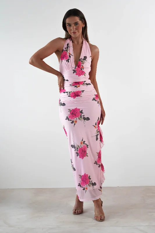 Midi dresses with tiered skirts for a bohemian festival look Emmaline Floral Bodycon Maxi Dress | Pink