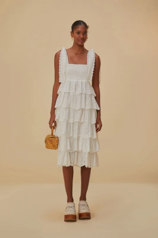 Midi dresses with denim fabric for a casual yet stylish day out Off-White Embroidered Ruffle Midi Dress Midi dresses with denim fabric for a casual yet stylish day out Off-White Embroidered Ruffle Midi Dress