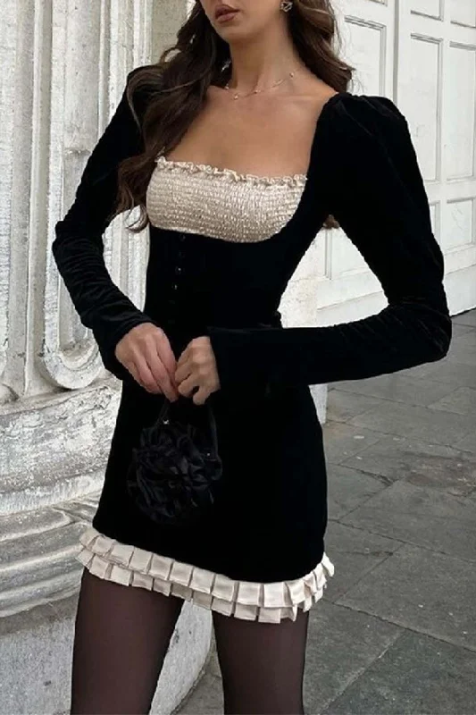 Midi dresses with belted waists to accentuate the figure Contrast Patchwork Pleated Bodycon Dress