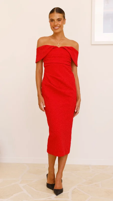 Wrap - style midi dresses in silk for a sophisticated office look Holly Midi Dress - Red Wrap - style midi dresses in silk for a sophisticated office look Holly Midi Dress - Red