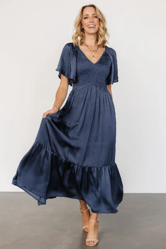 Midi dresses with satin - finish fabrics for a luxurious feel Lovell Smocked Midi Dress | Midnight Blue