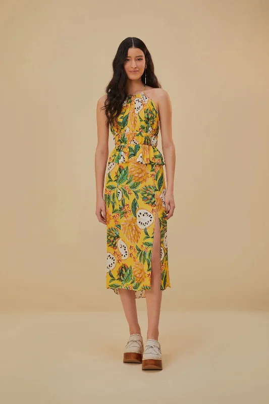 Midi dresses with ruffled bodices for a more pronounced feminine look Yellow Biriba Sleeveless Midi Dress Midi dresses with ruffled bodices for a more pronounced feminine look Yellow Biriba Sleeveless Midi Dress