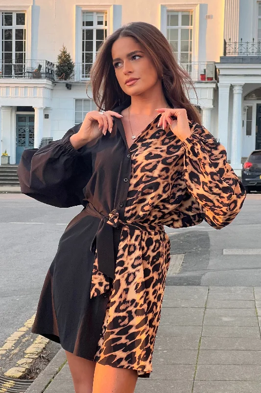 Strapless mini dresses for a beach vacation Nell Contrast Print Mini Shirt Dress In Leopard Strapless mini dresses for a beach vacation Nell Contrast Print Mini Shirt Dress In Leopard