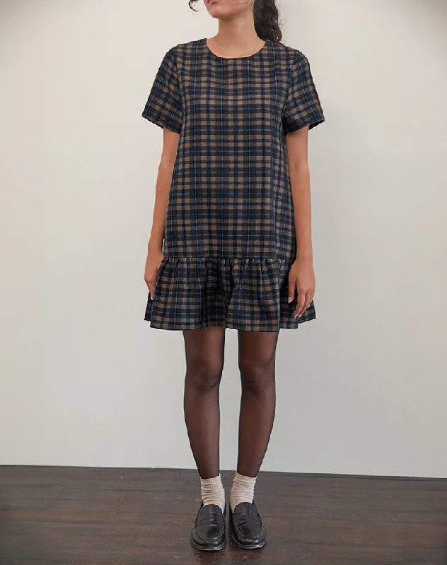 Mini dresses with button - down fronts Asterin Mini Smock Dress in Navy Mustard Check Mini dresses with button - down fronts Asterin Mini Smock Dress in Navy Mustard Check