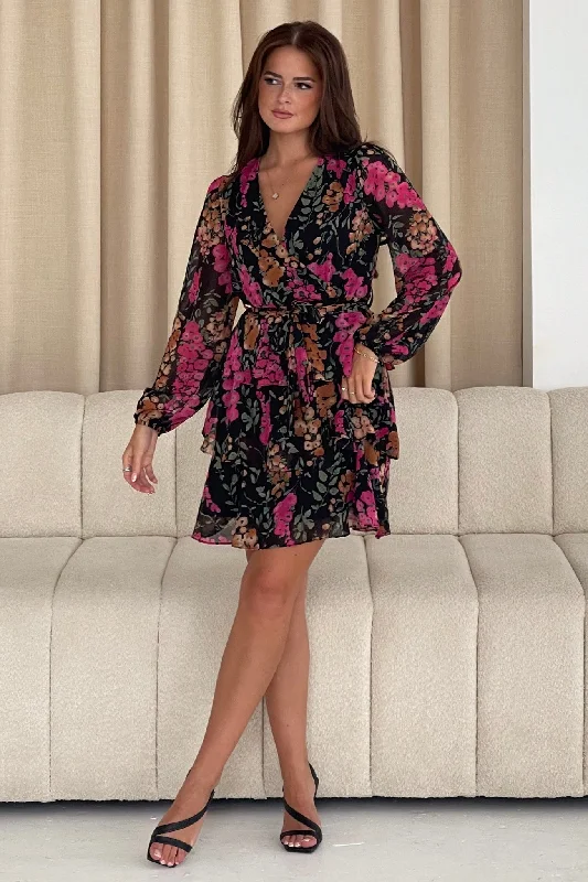 Mini dresses with bow accents for a sweet look Kim Long sleeve Tiered Mini Dress