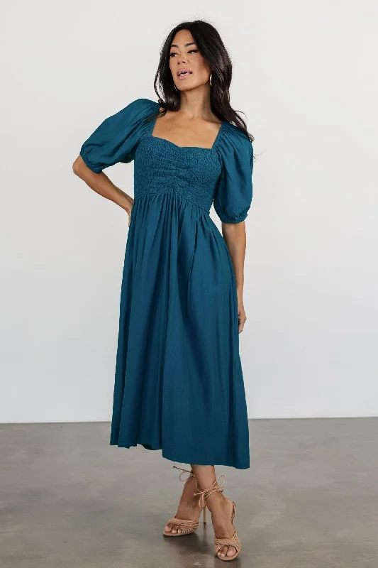 Midi dresses with tassel accents for a bohemian and free - spirited style Stefania Midi Dress | Mediterranean Blue Midi dresses with tassel accents for a bohemian and free - spirited style Stefania Midi Dress | Mediterranean Blue