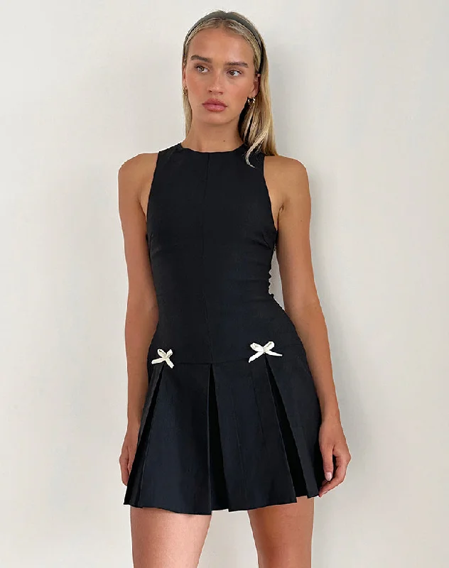 Mini dresses with spaghetti straps for a delicate look Radeta Mini Dress in Black with Ivory Bows Mini dresses with spaghetti straps for a delicate look Radeta Mini Dress in Black with Ivory Bows