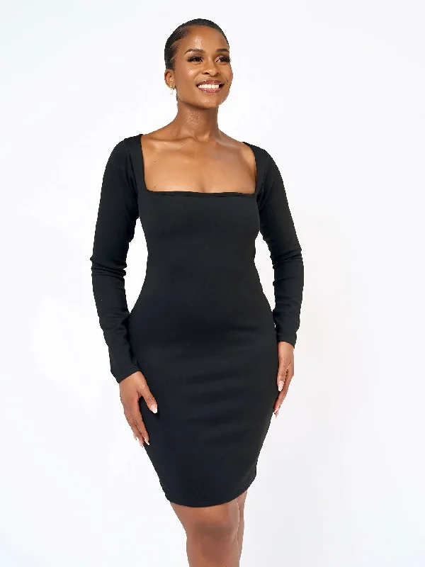 Sheer mini dresses with lace inserts Eloise Squre Neck Dress - Black