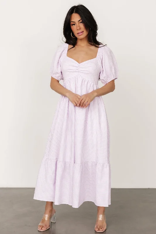 Midi dresses with V - necklines for a flattering and elongating effect Poppy Midi Dress | Lavender + Off White Midi dresses with V - necklines for a flattering and elongating effect Poppy Midi Dress | Lavender + Off White