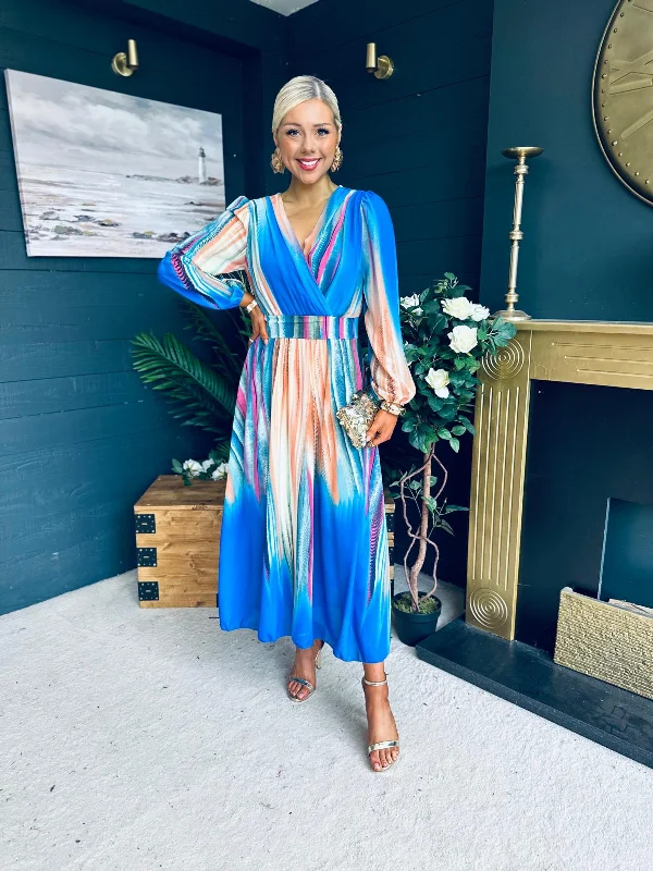 Midi dresses with button - front designs for a classic touch Megan Banded Midi Dress Blue Midi dresses with button - front designs for a classic touch Megan Banded Midi Dress Blue