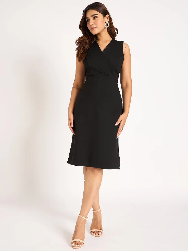 Midi dresses with button - down skirts for a unique and functional design Black Sheath Midi Dress