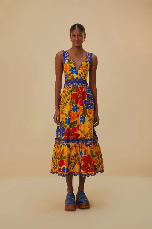 Midi dresses with mesh inserts for a trendy and breathable option Yellow Floral Yard Lenzing™ Ecovero™ Euroflax™ Midi Dress