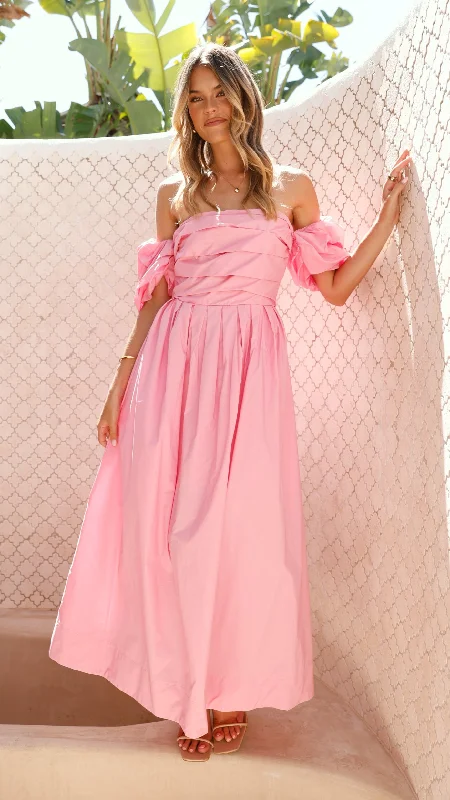 Midi dresses with pom - pom trims for a playful and festive look Caelius Midi Dress - Pink Midi dresses with pom - pom trims for a playful and festive look Caelius Midi Dress - Pink