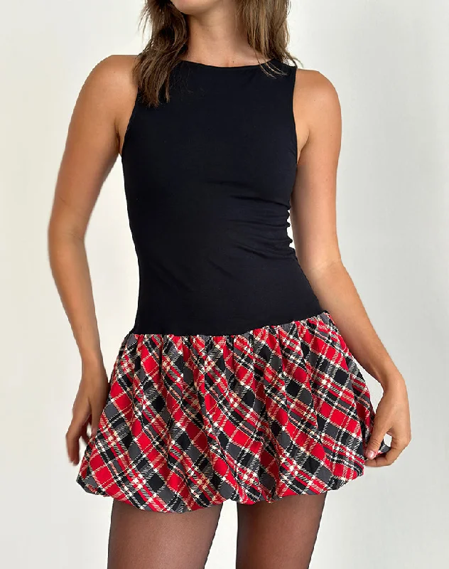Mini dresses with ruched bodices for a feminine touch Ortega Mini Dress in Black with Diagonal Check Red Mini dresses with ruched bodices for a feminine touch Ortega Mini Dress in Black with Diagonal Check Red