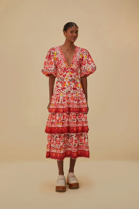 High - low midi dresses with geometric patterns for a modern party Off-White Romantic Orchard Short Sleeve Midi Dress High - low midi dresses with geometric patterns for a modern party Off-White Romantic Orchard Short Sleeve Midi Dress