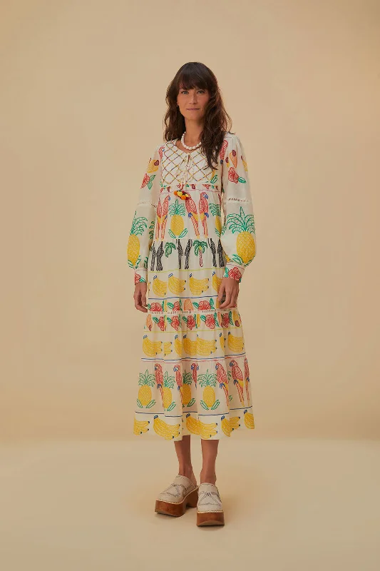 Midi dresses with keyhole backs for a flirty and unexpected detail Off-White Tropicolors Yoke Embroidered Midi Dress Midi dresses with keyhole backs for a flirty and unexpected detail Off-White Tropicolors Yoke Embroidered Midi Dress