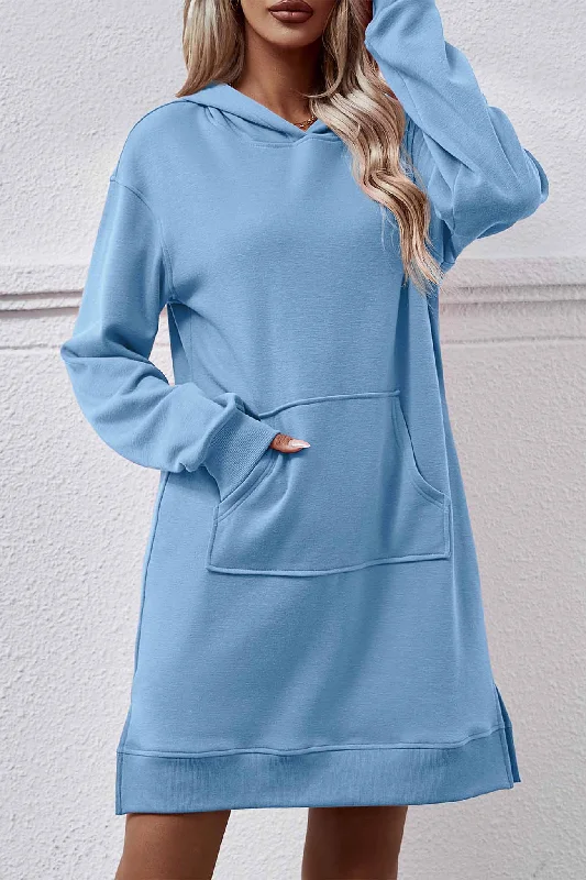 Midi dresses with metallic threads for a glamorous evening event Pocket Slit Midi Hoodie Dress Midi dresses with metallic threads for a glamorous evening event Pocket Slit Midi Hoodie Dress