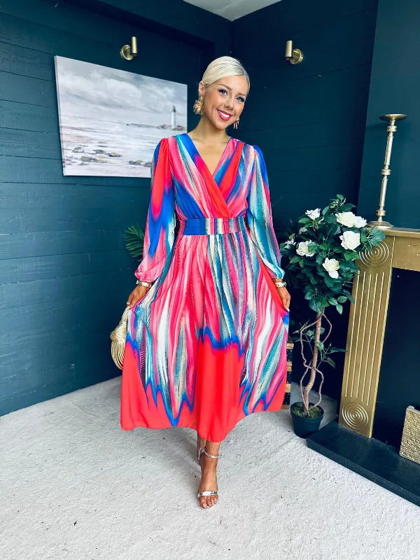 Midi dresses with abstract art prints for an artistic statement Megan Banded Midi Dress Coral Midi dresses with abstract art prints for an artistic statement Megan Banded Midi Dress Coral