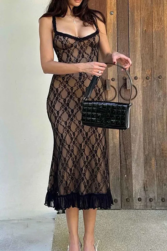 Midi dresses with embroidered accents for a unique and detailed design Lace Patchwork Cami Midi Dress Midi dresses with embroidered accents for a unique and detailed design Lace Patchwork Cami Midi Dress