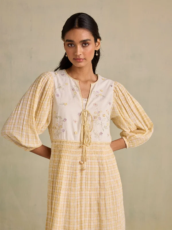 Midi dresses with puff sleeves for a vintage - inspired look Mindful Moments Check Dress Midi dresses with puff sleeves for a vintage - inspired look Mindful Moments Check Dress