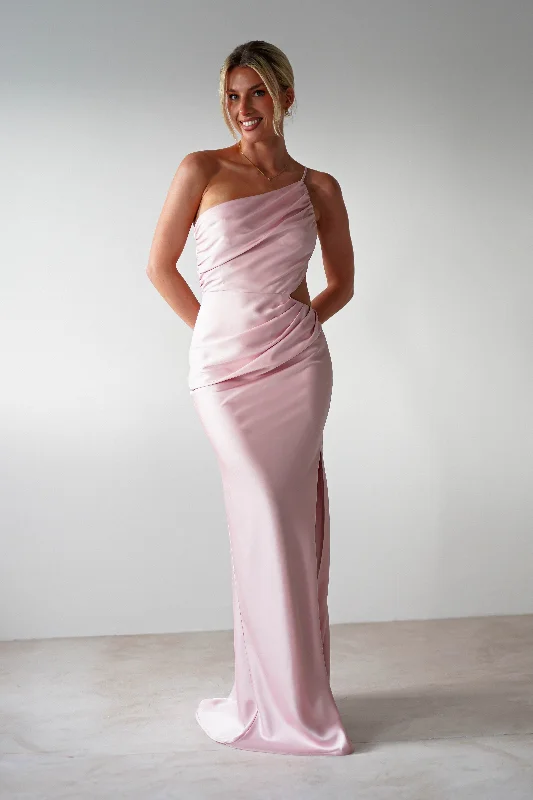 Midi dresses with one - shoulder designs for a modern and asymmetric style Lyra Soft Matte Satin Maxi Dress | Blush Pink Midi dresses with one - shoulder designs for a modern and asymmetric style Lyra Soft Matte Satin Maxi Dress | Blush Pink