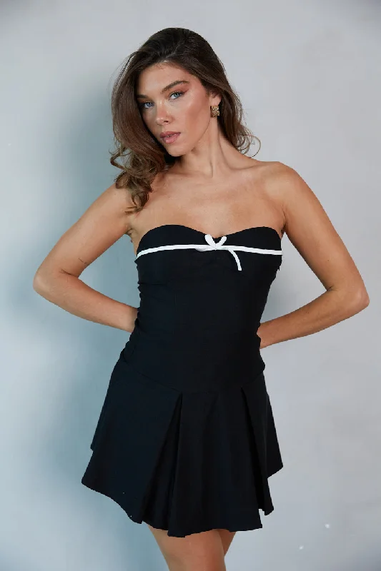 Mini dresses with mesh panels for a sexy and trendy look Loren Strapless Bow Fit and Flare Mini Dress Mini dresses with mesh panels for a sexy and trendy look Loren Strapless Bow Fit and Flare Mini Dress