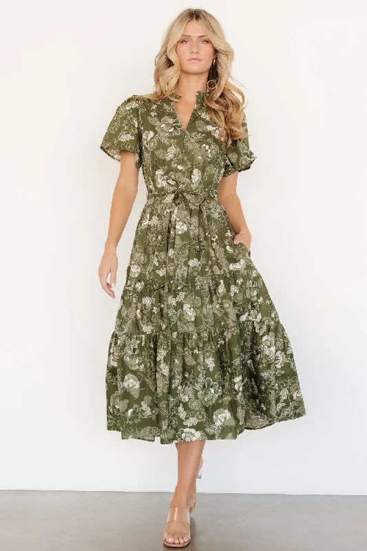 Midi dresses with keyhole backs for a flirty and unexpected detail Adara Midi Dress | Olive Floral Midi dresses with keyhole backs for a flirty and unexpected detail Adara Midi Dress | Olive Floral