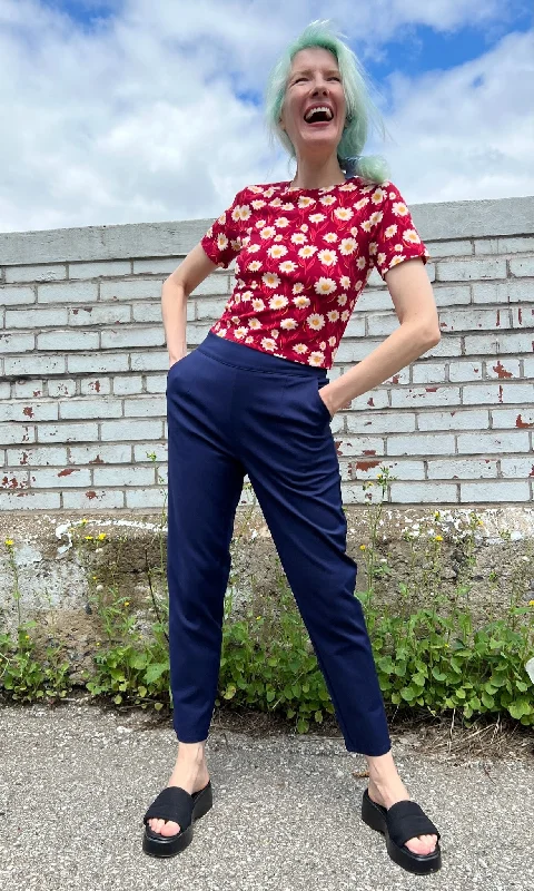 Tapered Leg Women's Wool Blend Trousers for WinterTern Pant - Navy