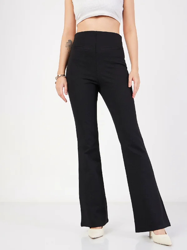 Wide - Leg Women's Chiffon Palazzo Pants for a Flowy AppealWomen Black Bone Pocket Bell Bottom Pants Wide - Leg Women's Chiffon Palazzo Pants for a Flowy AppealWomen Black Bone Pocket Bell Bottom Pants