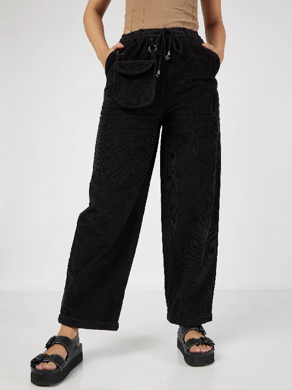 Flare Leg Women's Satin Trousers for a Glamorous Night OutWomen Black Corduroy Pouch Pocket Drawstring Pants Flare Leg Women's Satin Trousers for a Glamorous Night OutWomen Black Corduroy Pouch Pocket Drawstring Pants
