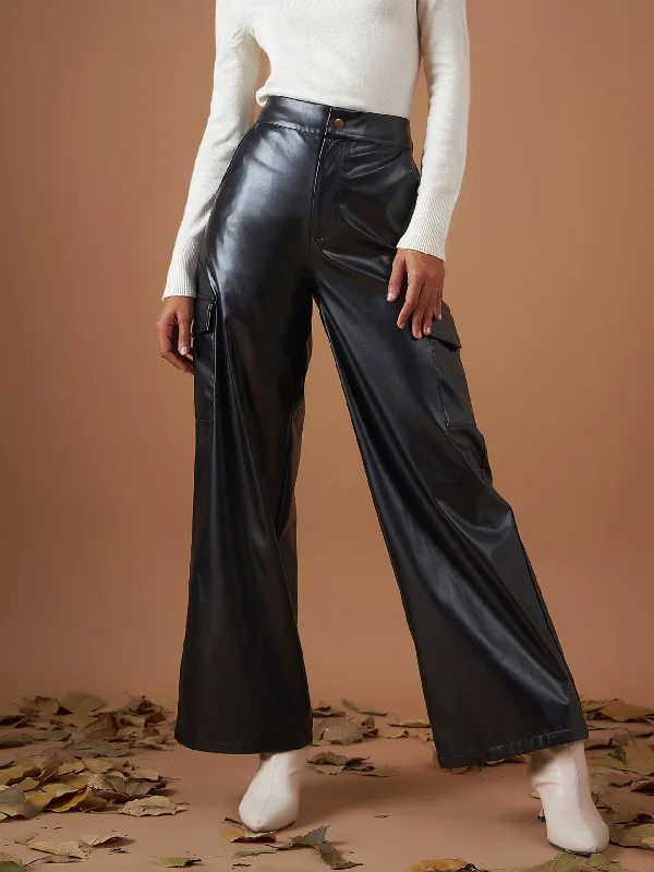 Skinny Fit Women's Leather Look Leggings for a Rocker VibeWomen Black PU Flap Pocket Straight Pants Skinny Fit Women's Leather Look Leggings for a Rocker VibeWomen Black PU Flap Pocket Straight Pants