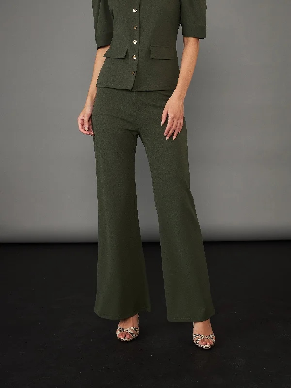 Wide - Leg Women's Chiffon Palazzo Pants for a Flowy AppealWomen Olive Knitted Bell Bottom Pants Wide - Leg Women's Chiffon Palazzo Pants for a Flowy AppealWomen Olive Knitted Bell Bottom Pants