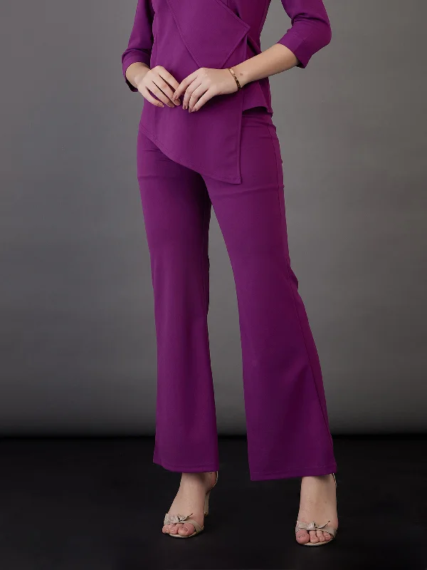 Straight - Leg Women's Vegan Leather Pants for a Chic LookWomen Purple Knitted Bell Bottom Pants Straight - Leg Women's Vegan Leather Pants for a Chic LookWomen Purple Knitted Bell Bottom Pants