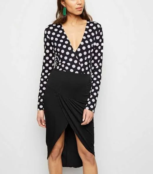 Strapless Women Dress with a Built - in Bra for Comfort and Support2 in 1 Polka Dot Dress Black Strapless Women Dress with a Built - in Bra for Comfort and Support2 in 1 Polka Dot Dress Black