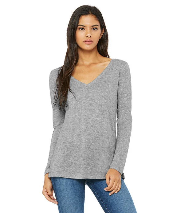 Women's crew - neck sweatshirt in a heather gray shade for a classic and versatile option8855 - Bella + Canvas Ladies Flowy Long-Sleeve V-Neck | Athletic Heather Women's crew - neck sweatshirt in a heather gray shade for a classic and versatile option8855 - Bella + Canvas Ladies Flowy Long-Sleeve V-Neck | Athletic Heather