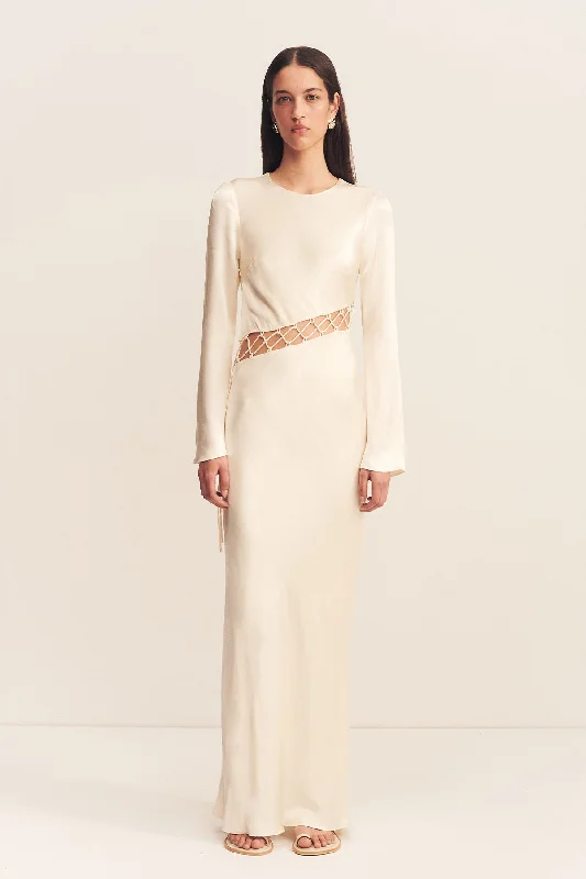 Printed Abstract Women Dress for a Modern and Artistic AppealARIENZO ASYMMETRICAL LACE UP MAXI DRESS - CREAM Printed Abstract Women Dress for a Modern and Artistic AppealARIENZO ASYMMETRICAL LACE UP MAXI DRESS - CREAM